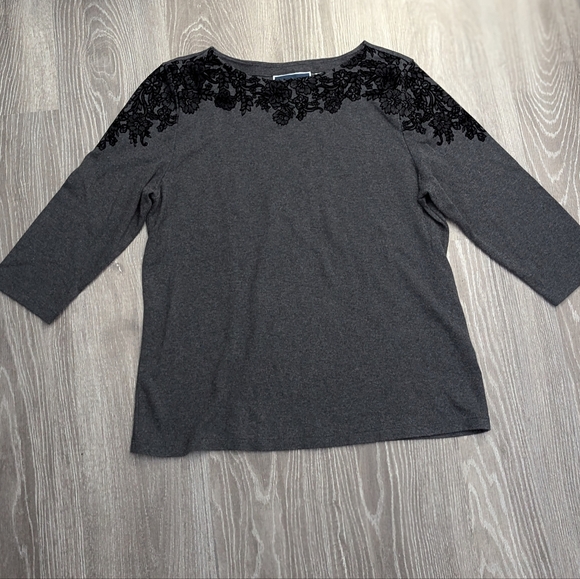 KAREN SCOTT | velvet overlay sweater blouse - Picture 5 of 7